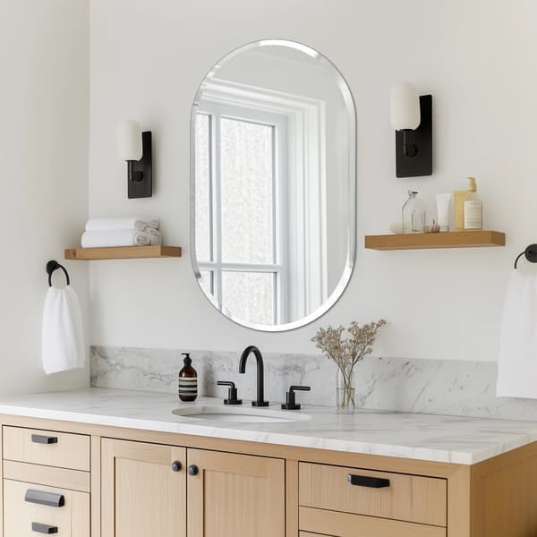Oval rammefri badeværelsesspejl, holdbart glas, minimalistisk stil,40x20 tommer