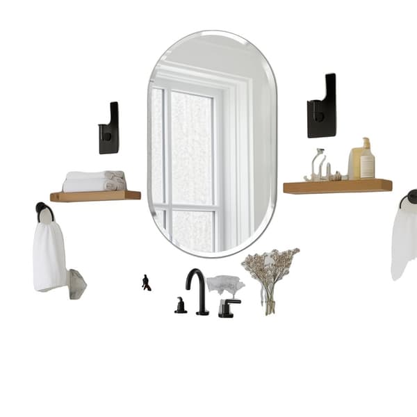 Oval rammefri badeværelsesspejl, holdbart glas, minimalistisk stil,40x20 tommer
