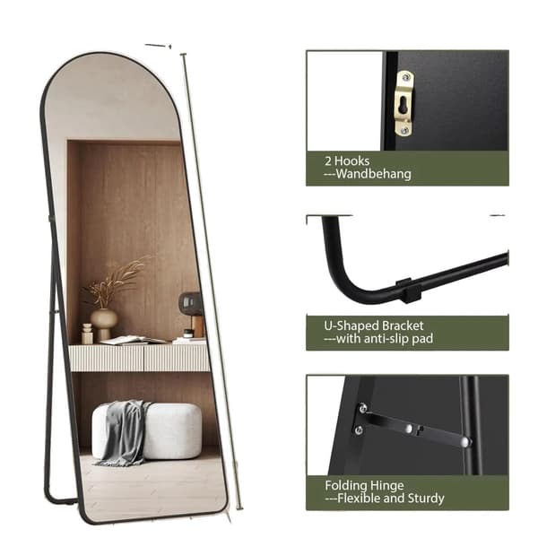 Helspegel i full längd, rektangulär form, modern design,Svart Bågformad