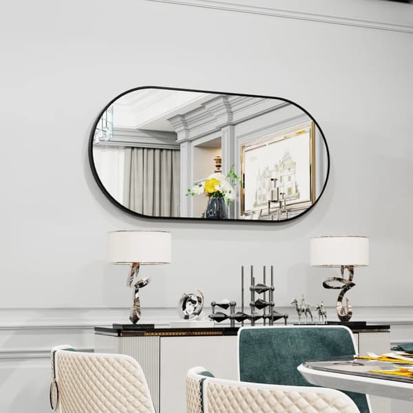 Oval Sort Spejl, Elegant Design, Ægte Refleksion, Nem Installation,sort