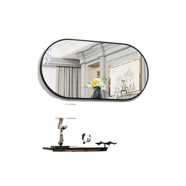 Oval Sort Spejl, Elegant Design, Ægte Refleksion, Nem Installation,sort