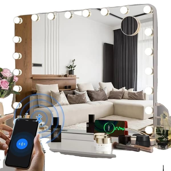 Hollywood Makeup Spejl, 20 Dæmpbare LED-lys, Bluetooth Højttalere, 31,5x24,4 Tommer