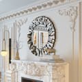 Miniatyrbillede 4 af 4: Vægdekorationsspejl, Stort Rundt Design, Sølv Stjerneudbruds Kunst, Sølv, 32 tommer