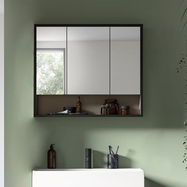 Bagno spejlskab badeværelse 3 spejllåger lysegrå, cremefarvet.