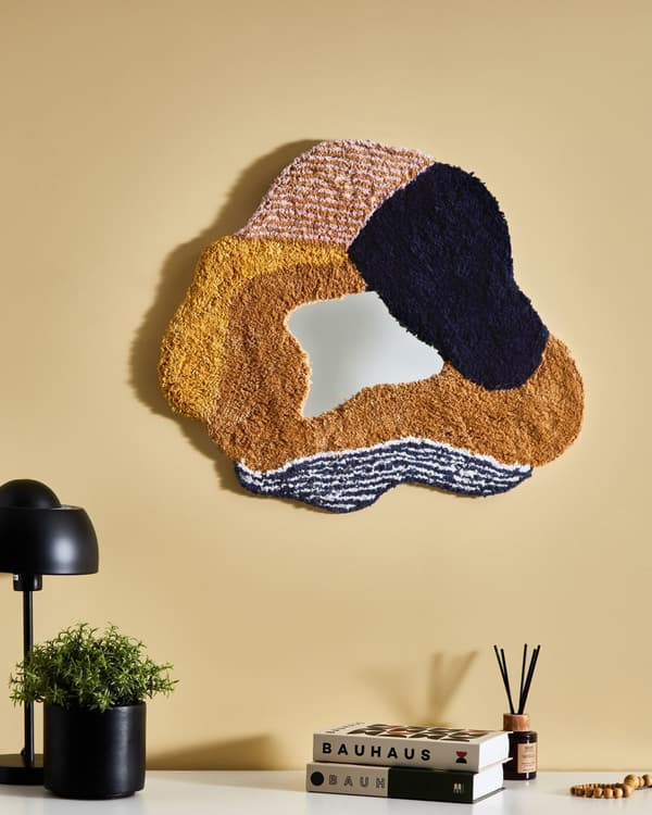 Veggspeil Flerfarget Bomull 60 x 62 cm Uregelmessig form Stofframme Abstrakt design Håndlaget Dekor Interiør