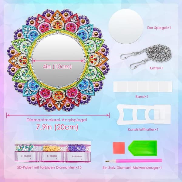Lollanda Special Mandala Diamond Painting Kit DIY Makeup Mirror Diamantmålning för barn i åldrarna 5-12 Födelsedagspresenter