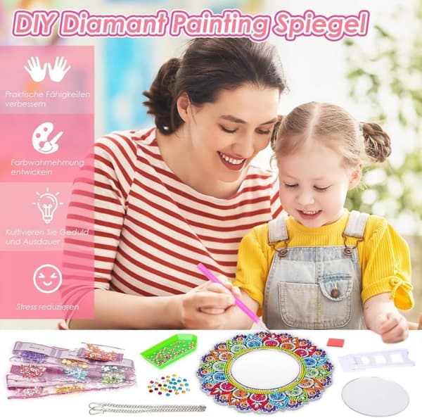 Lollanda Special Mandala Diamond Painting Kit DIY Makeup Mirror Diamantmålning för barn i åldrarna 5-12 Födelsedagspresenter