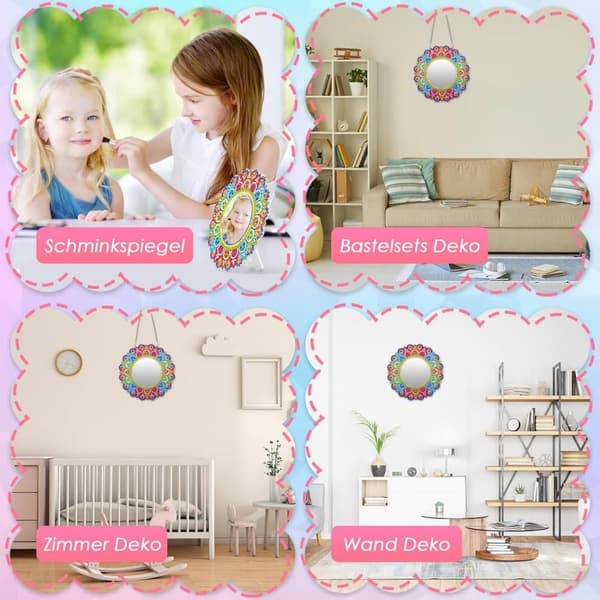 Lollanda Special Mandala Diamond Painting Kit DIY Makeup Mirror Diamantmålning för barn i åldrarna 5-12 Födelsedagspresenter