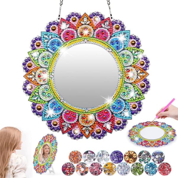 Lollanda Special Mandala Diamond Painting Kit DIY Makeup Mirror Diamantmålning för barn i åldrarna 5-12 Födelsedagspresenter