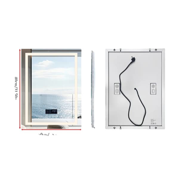 LED Badrumsspegel, Bluetooth-högtalare, Avfuktningsfunktion, 3 Belysningsfärger,60x80cm (24x32tum), Aluminium