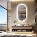 Miniatyrbillede 2 af 2: Baggrundsbelyst Smart LED Badeværelsesspejl, Oval Form, Dæmpbar Belysning, Anti-Dug Funktion,20x40 tommer