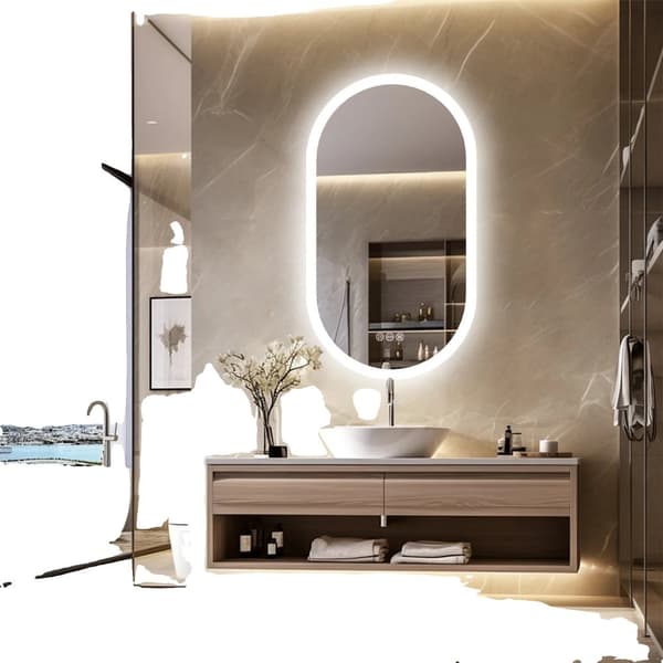 Baggrundsbelyst Smart LED Badeværelsesspejl, Oval Form, Dæmpbar Belysning, Anti-Dug Funktion,20x40 tommer