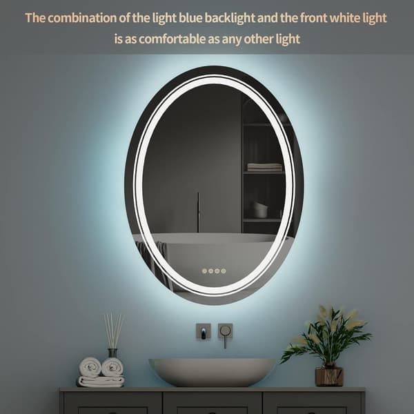 Upplyst LED-badrumsspegel, dimbar oval design, anti-dimfunktion