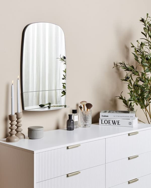 Väggspegel med hyllplan BRANNAY 40 cm 60 cm Silvermetall Lumarko!