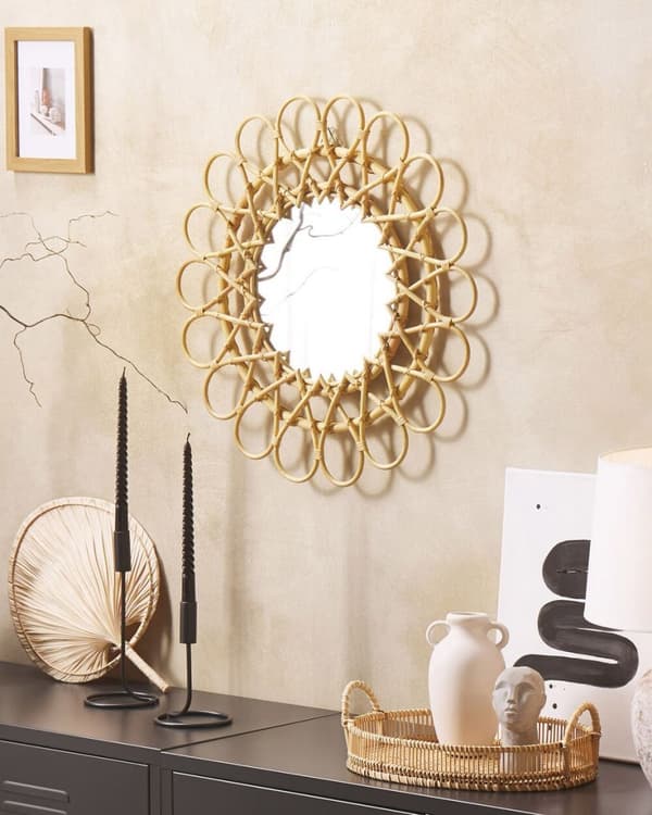BABAI vægspejl 60 cm 60 cm Naturlig Rattan Lumarko!