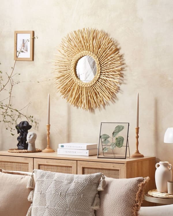 KALASIN vægspejl 60 cm 60 cm Naturrattan Lumarko!