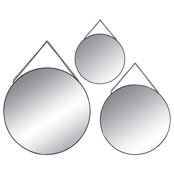 Set med 3 runda speglar i metall och glas - Diameter: 20 / 24 / 29 cm - Svart