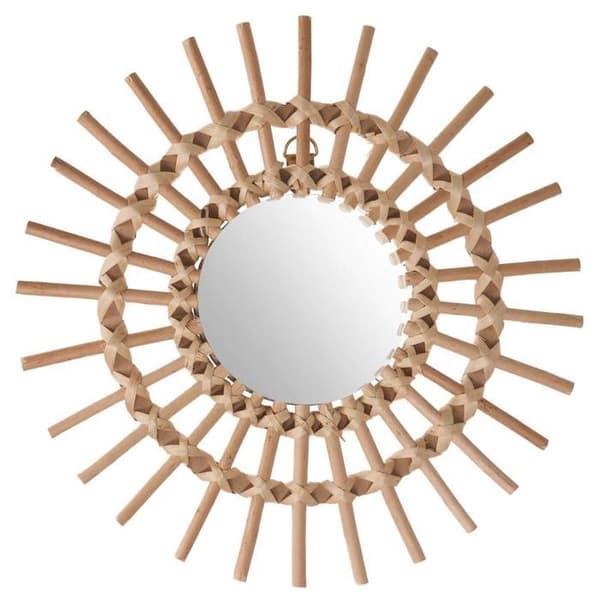 "Sun" spegel - rotting - D30 cm - Beige - Atmosphera inredare