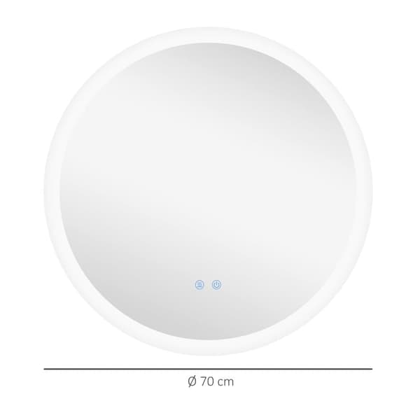 Rundt LED-badeværelsesspejl Ø70 cm, 3 lysindstillinger, IP44, touch & dugfrit