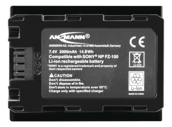 Ansmann A-Son NP FZ-100 Kameran akku Alkuperäisen akun NP-FZ100 korvaava akku 7,4 V 2000 mAh