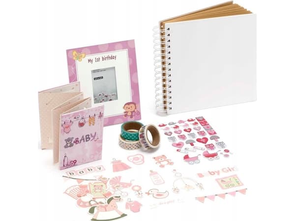 Fotoramme Fujifilm instax 1. bursdagssett Rosa (ramme, album, klistremerker og dekorert selvklebende tape)