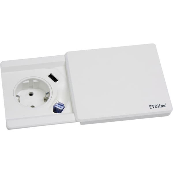 EVOline Square80 hvit 1xStikk 1x1000mA USB Cat.6 dropkabel
