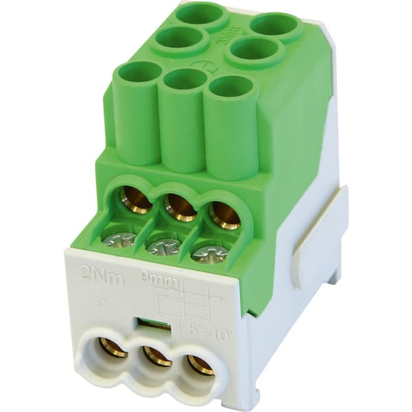 DISTRIBUSJONSBLOKK AL/CU 100A 2x2,5-25/6x1,5-10 Green