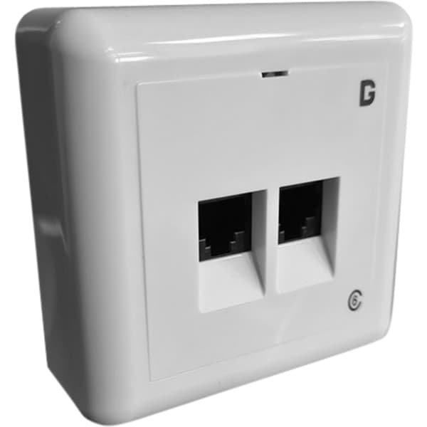 Modularkontakt UTP kat.6 Påvegg 2xRJ45 Hvit dGLink