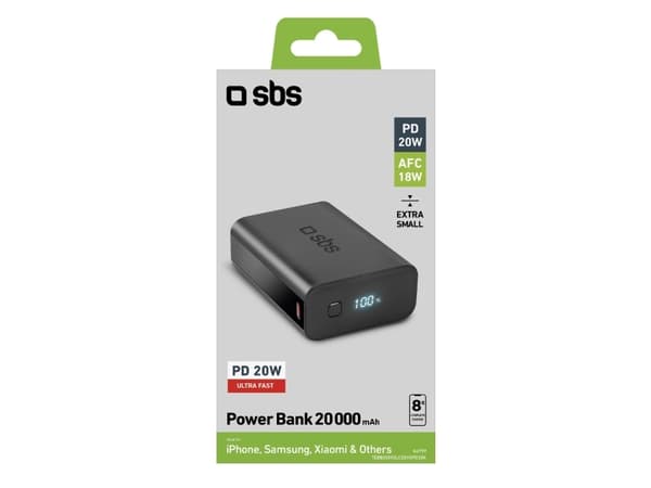 SBS TEBB20000LCDEVOPD20K, 20000 mAh, Lithium Polymer (LiPo), Sort