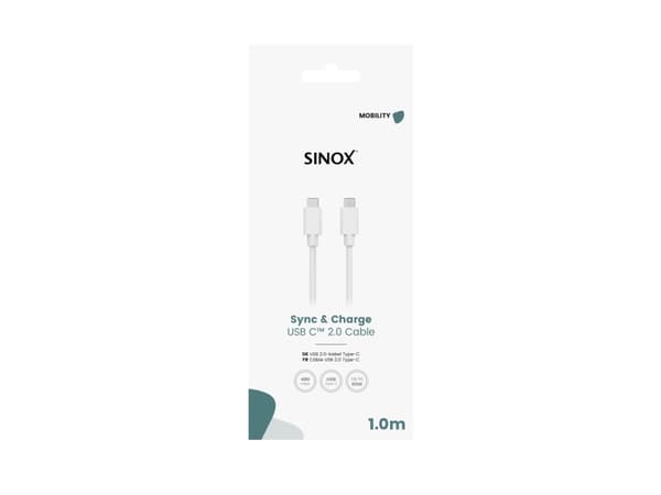 Sinox USB C-kabel. 1m. Vit