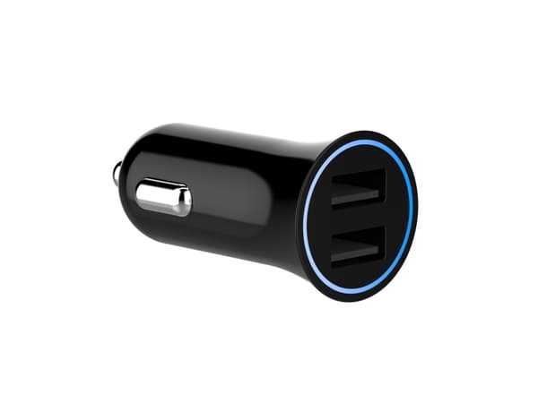 Sinox 12V dobbelt USB A biloplader. 2,4A. Sort