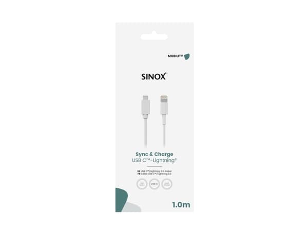 Sinox USB C til Lightning kabel. 1m. Hvid