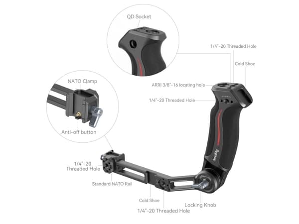 SmallRig 3028C, Kamerahandtag, Svart, Röd, Gjuten aluminium, Silikon, 1/4, 3/8", DJI RS 2 / DJI RSC 2 / DJI RS 3 / DJI RS 3 Pro / DJI RS 3 Mini / DJI