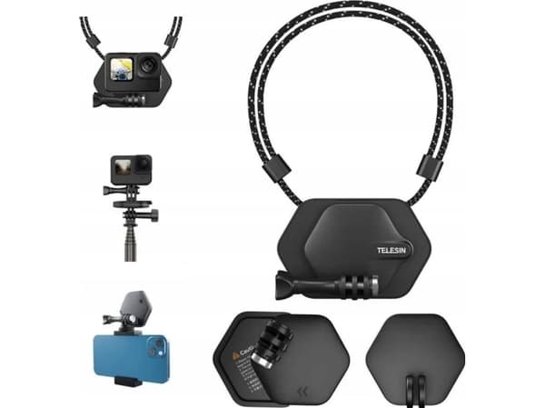 Telesin 4-i-1 nakkemontert magnet hurtigutløser for GoPro / SJCAM / Xiaomi / DJI / TE-MMK-001