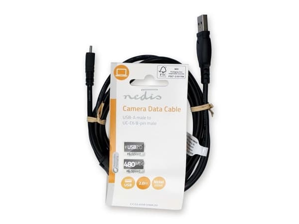 Nedis CCGL60810BK20, 2 m, Sort, USB-A, UC-E6 8-Pins, Hankjønn/hankjønn, Round