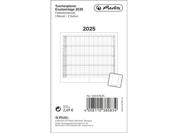 Herlitz 50047635, Lomme, 32 sider, Sort, Hvit, Papir, Tysk, 12 måned(er)