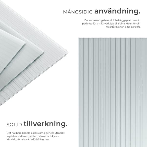 10 kanalplastskivor Shiny av polykarbonat, kapningsbara - 121 x 60,5 x 0,38 cm