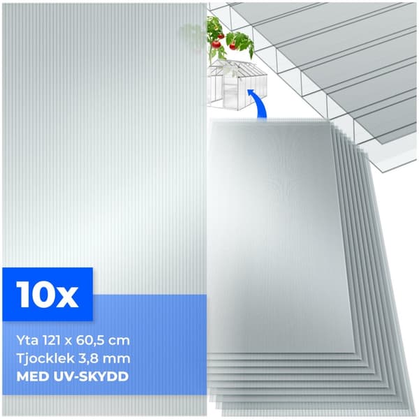 10 kanalplastskivor Shiny av polykarbonat, kapningsbara - 121 x 60,5 x 0,38 cm