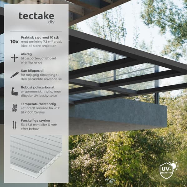 10 polycarbonat termoplader, kan skæres - 121 x 60,5 x 0,4 cm