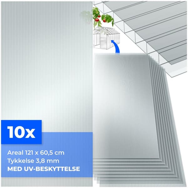 10 polycarbonat termoplader, kan skæres - 121 x 60,5 x 0,4 cm