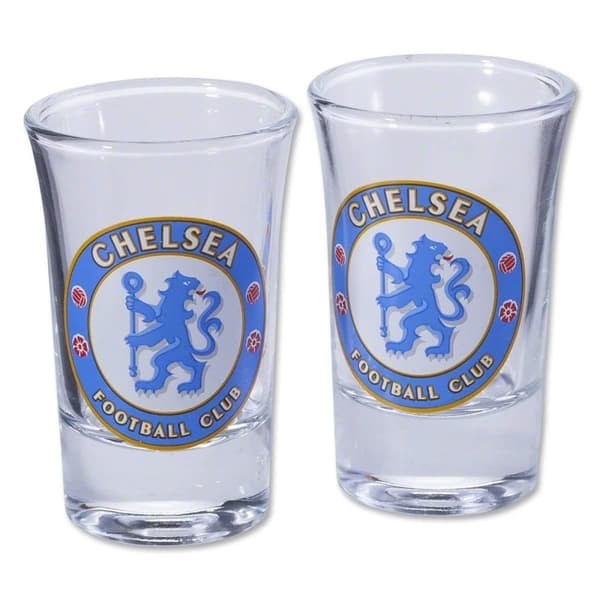 Chelsea FC Two Pack Home Word Mark Shot Glasses Transparent/Blue One Size