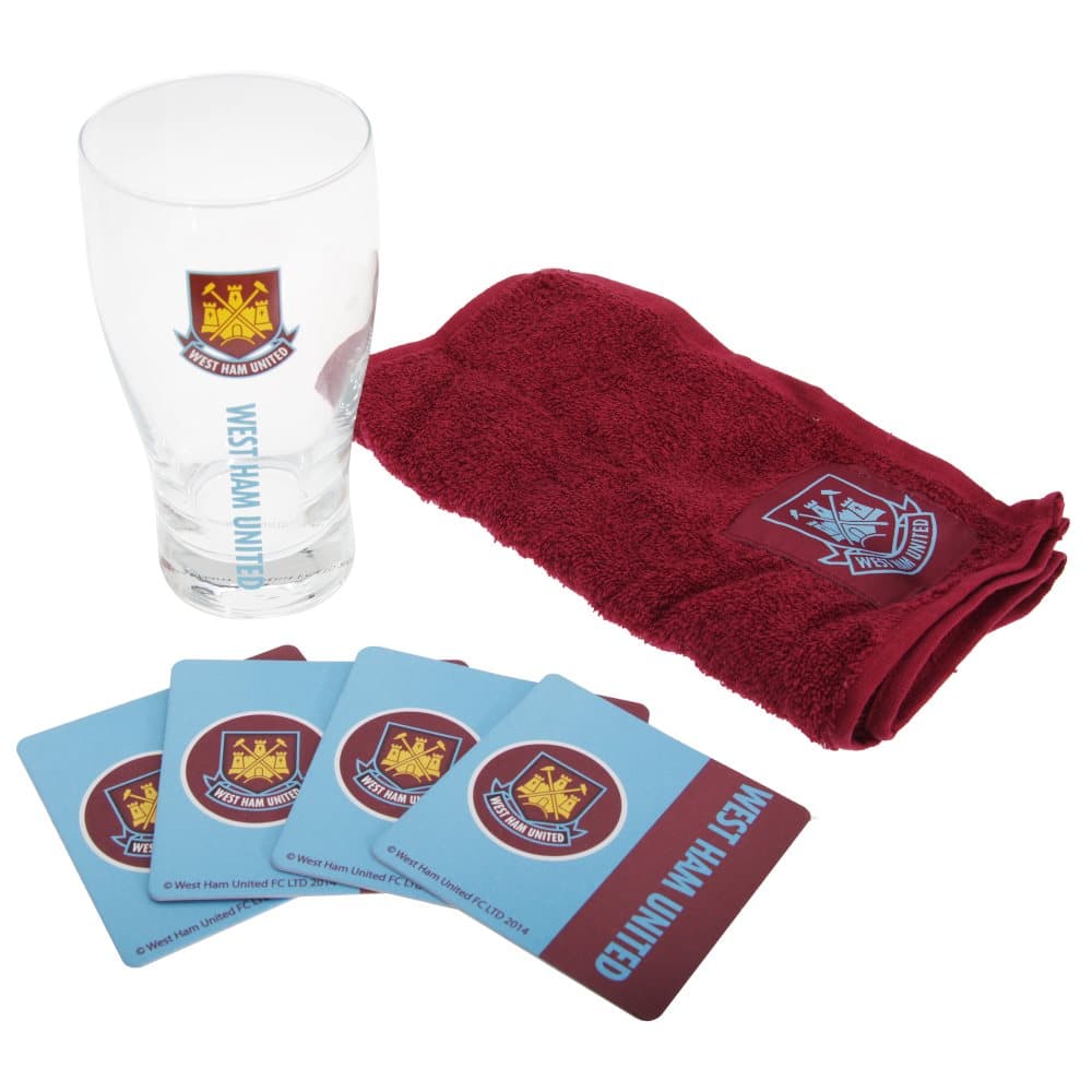 West Ham FC Official Wordmark Mini Football Bar Set (pintglas, handduk och ölmattor)