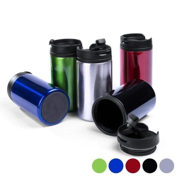 Glas med lock och säkerhetslock (290 ml) - Original kaffe- och temugg Färg - Silver