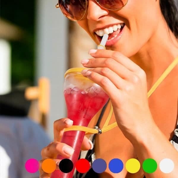 Glas med sugrör och hålltejp - Glas med klämma för fri hand Färg - Orange