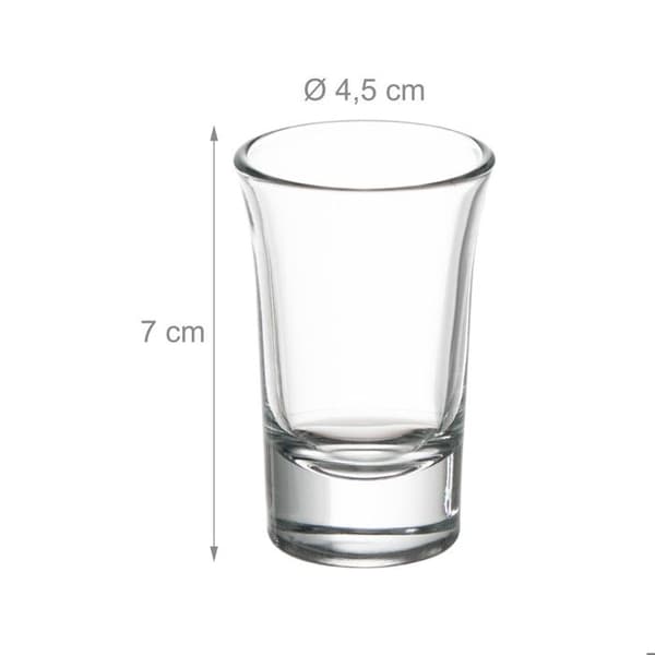 Relaxdays Shotbricka, set med 6 glas, 4 cl, böjd stöd, presentidé, bambu, natur