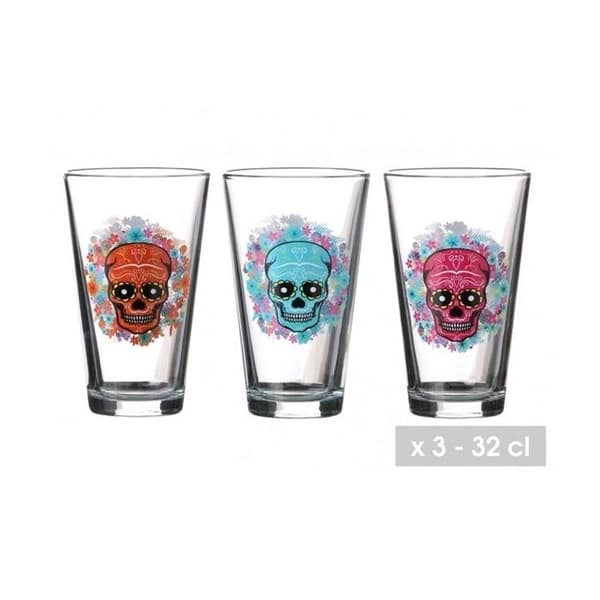 Verres - EUROWEB - Calavera - Set om 3 - 32cl - Rosa, Blå, Orange