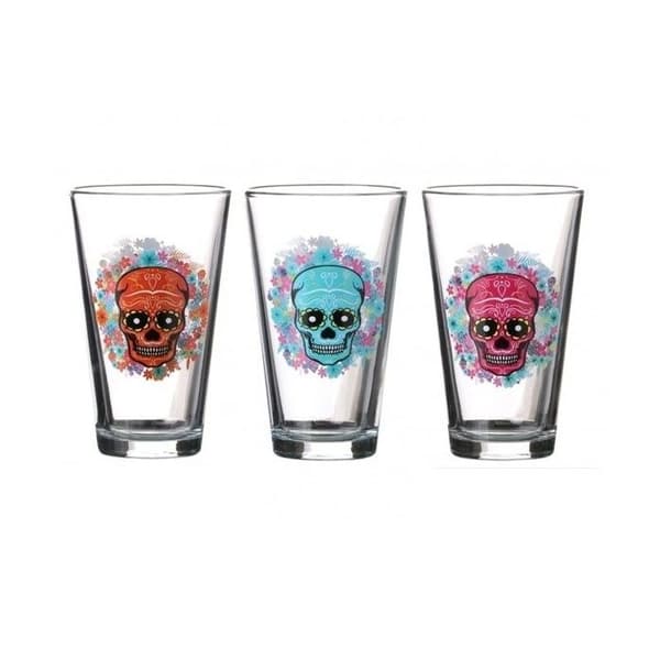 Verres - EUROWEB - Calavera - Set om 3 - 32cl - Rosa, Blå, Orange