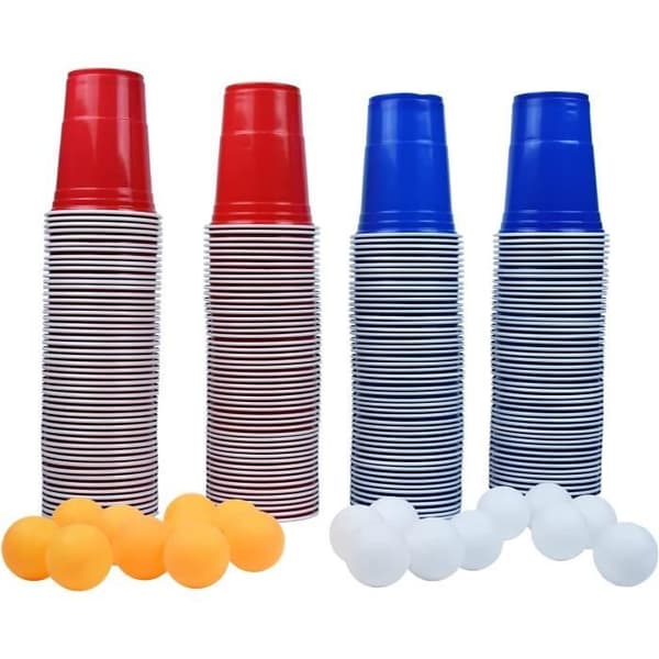YUENFONG Beer Pong-koppar 200 st plastmuggar för julfestfestivaler Bröllopscamping (200 koppar 20 bollar)