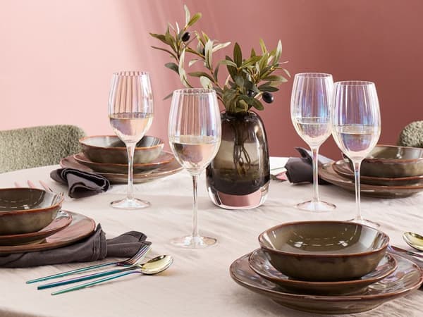 Vinglas klar 4 stk sæt iriserende glas 53 cl til rødvin mundblæst riflet retro moderne stil