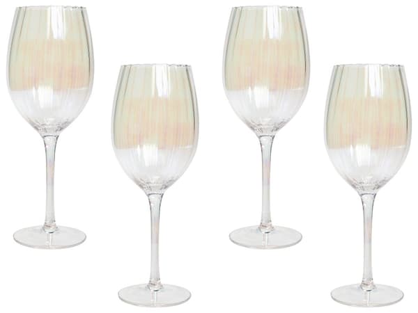 Vinglas klar 4 stk sæt iriserende glas 53 cl til rødvin mundblæst riflet retro moderne stil